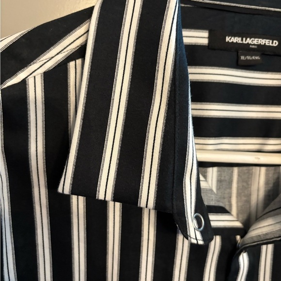 Karl Lagerfeld Black and White Striped Dress Shirt - Picture 2 of 5